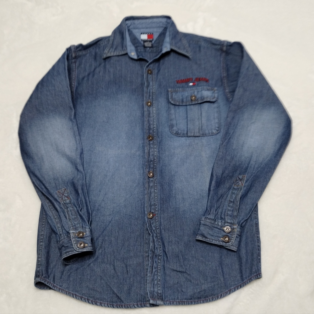 Tommy Hilfiger denim shirt Vintage Tommy Jeans button up shirt women's size Lrg